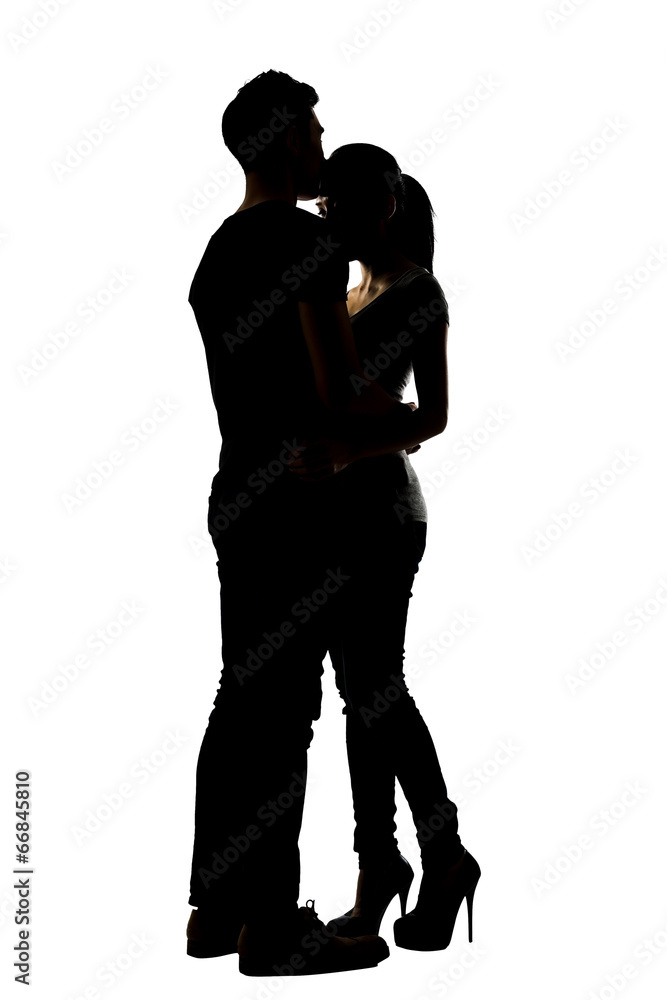 Silhouette of Asian couple hug