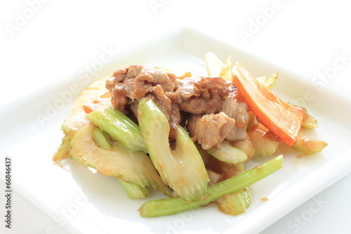Chinese food, pork and celery stir fried