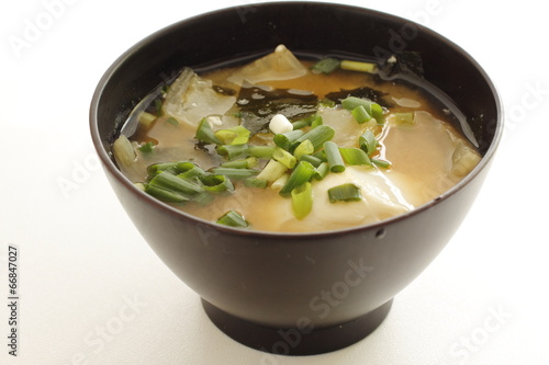 Japanese food, poached egg in miso soup