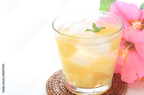 Pineapple sode with flower for tropical drink image photo