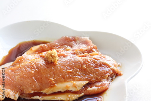 slided pork chop in soy sauce and ginger for japanese cooking