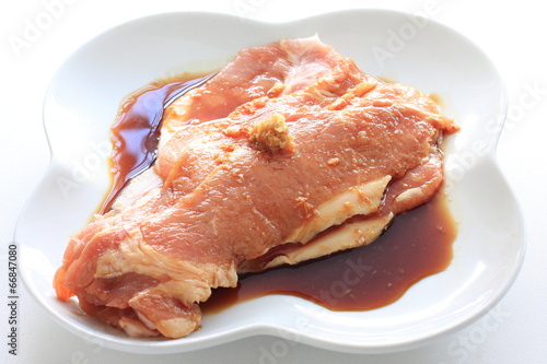 slided pork chop in soy sauce and ginger for japanese cooking