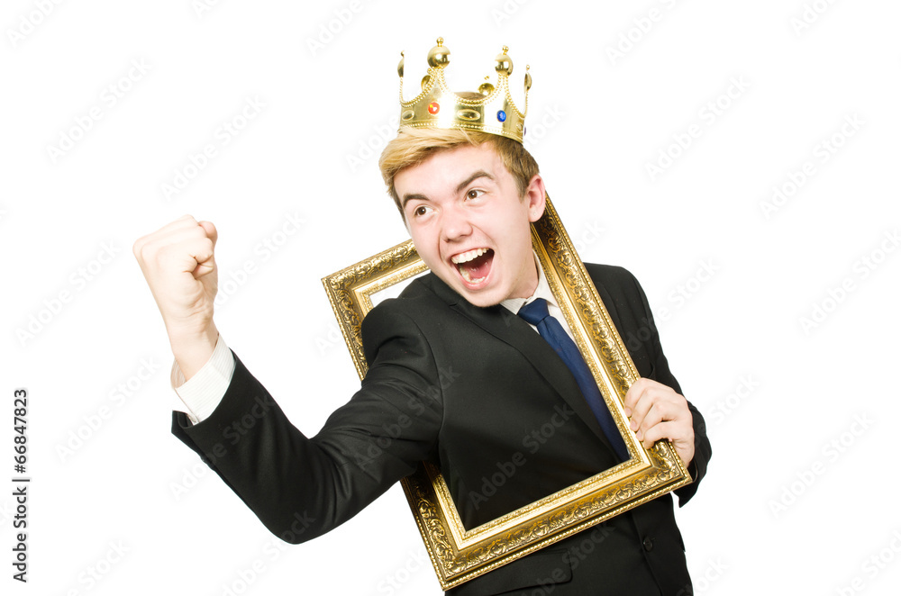Fototapeta premium Man with picture frame isolated on the white