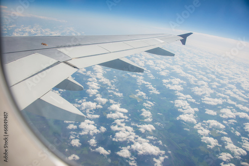 Airplane wing out of window