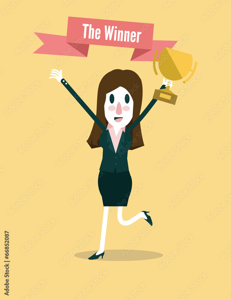 Young businesswoman holds the Winners Trophy. Young businesswoman holds the Winners Trophy.