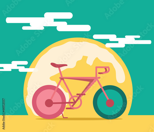 Bike and big moon background. flat vector illustration