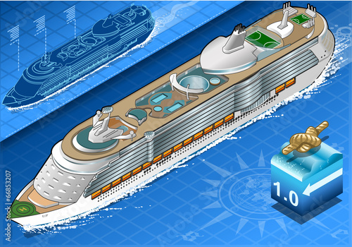 Isometric Cruise Ship in Navigation in Front View