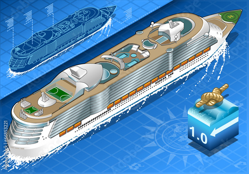 Isometric Cruise Ship in Navigation in Rear View