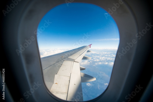 Airplane wing out of window