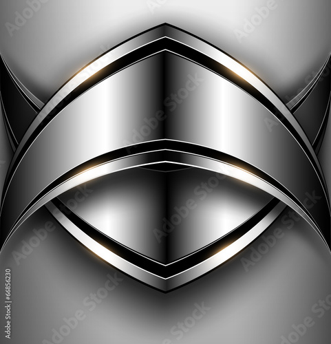 3D Background, shield with polished metal