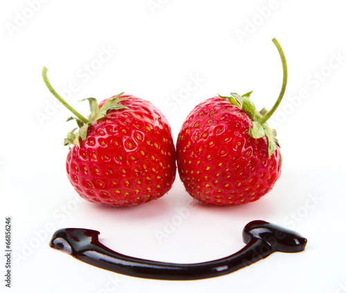 Fresh sweet strawberry with chocolate smile