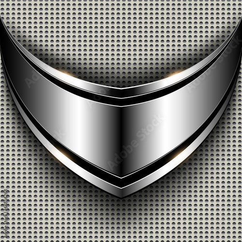3D Background, shield with polished metal
