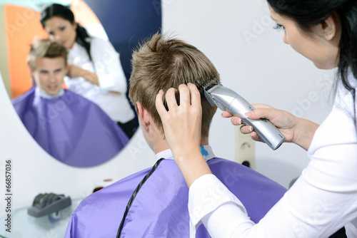 Young man in beauty salon