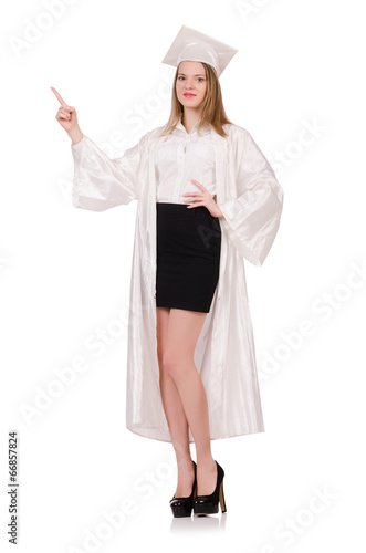 Graduate girl solated on white
