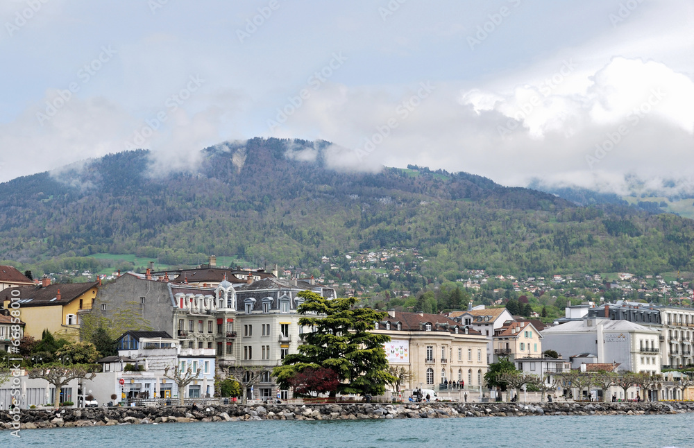 A view of the village from the vine terraces, Switzerland. A view of the village from the vine terraces, Switzerland.