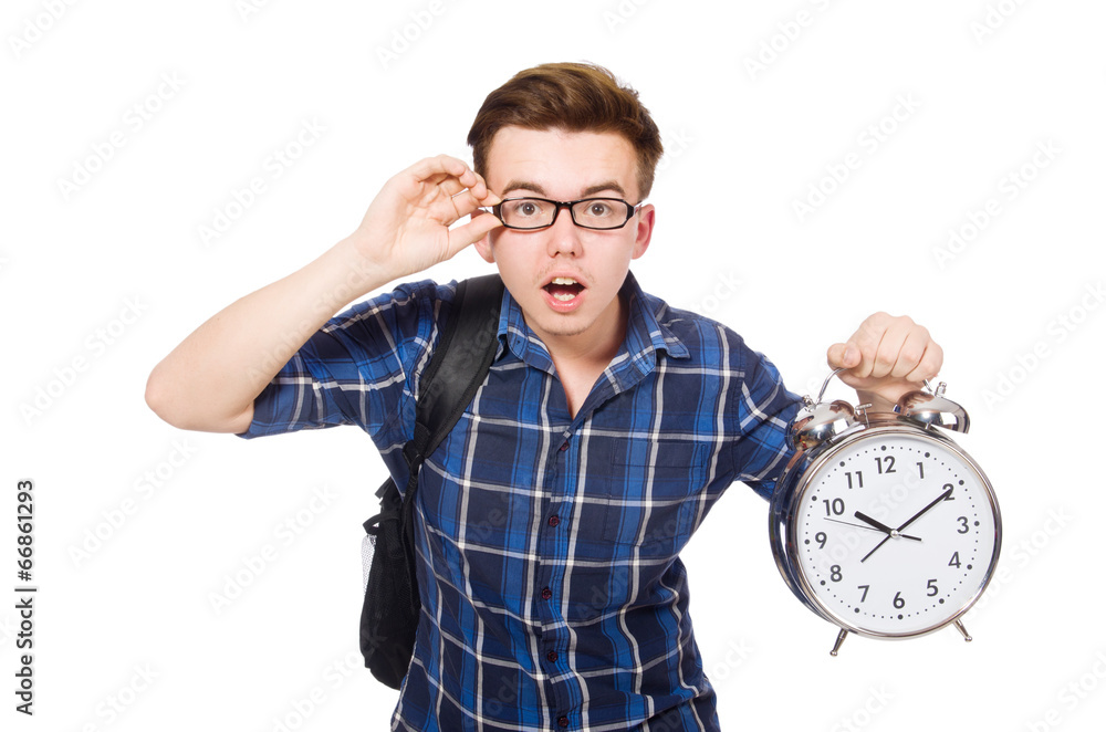 Student missing his studying deadlines on white Student missing his studying deadlines on white