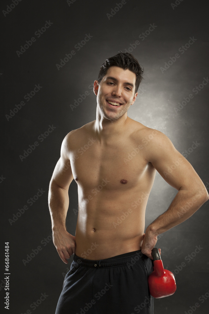 man doing fitness exercise with kettlebell man doing fitness exercise with kettlebell