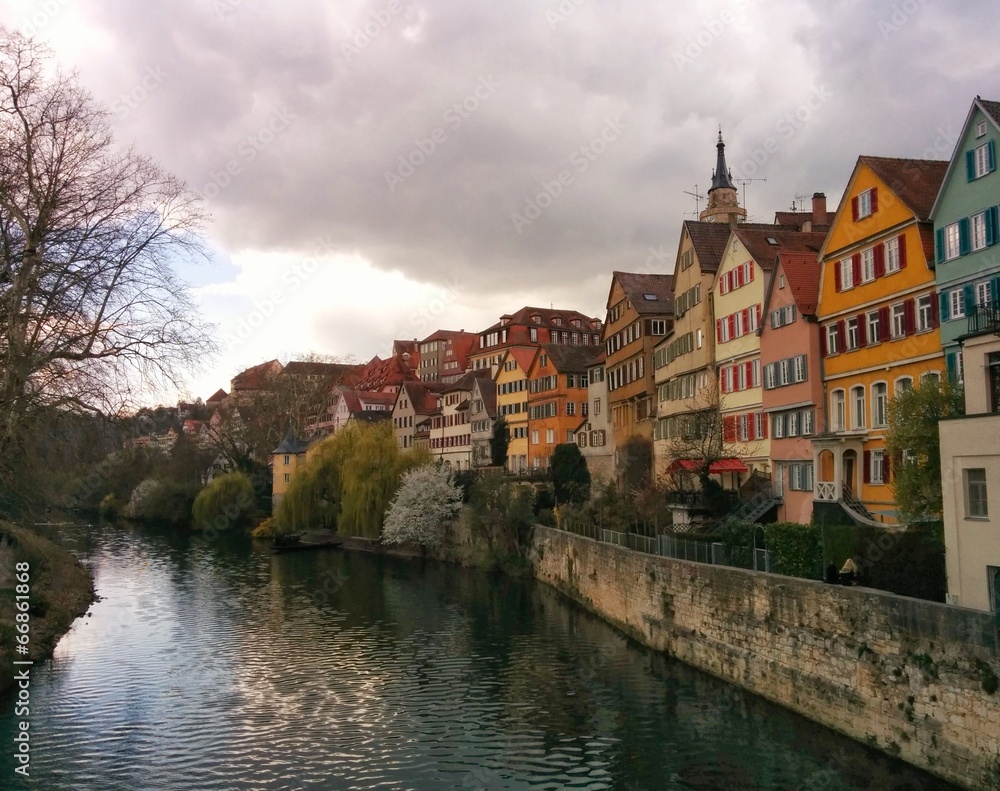 Colorful medieval houses along Neckar river in Tubingen Colorful medieval houses along Neckar river in Tubingen