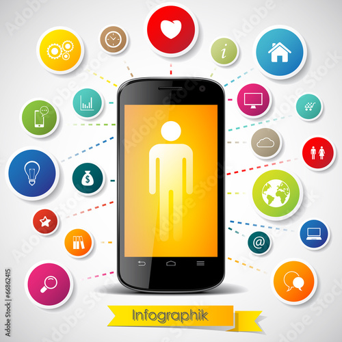 Infographics elements with touch screen smartphone and icons