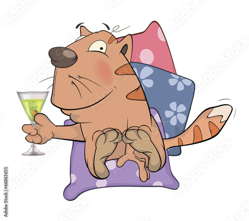 Cat and champagne cartoon