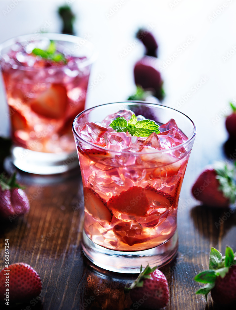 cocktail with strawberries, ice, and mint cocktail with strawberries, ice, and mint