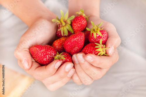 teenager girl hands holding strawberries for offering
