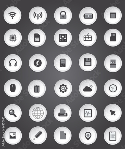 Detailed Black and White Tech Icons