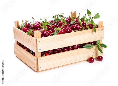 Cherries in wooden box