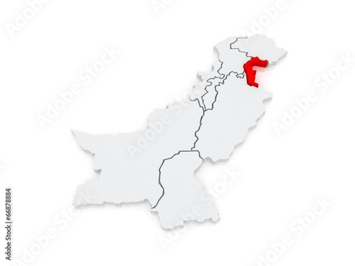 Map of Azad Kashmir. Pakistan.