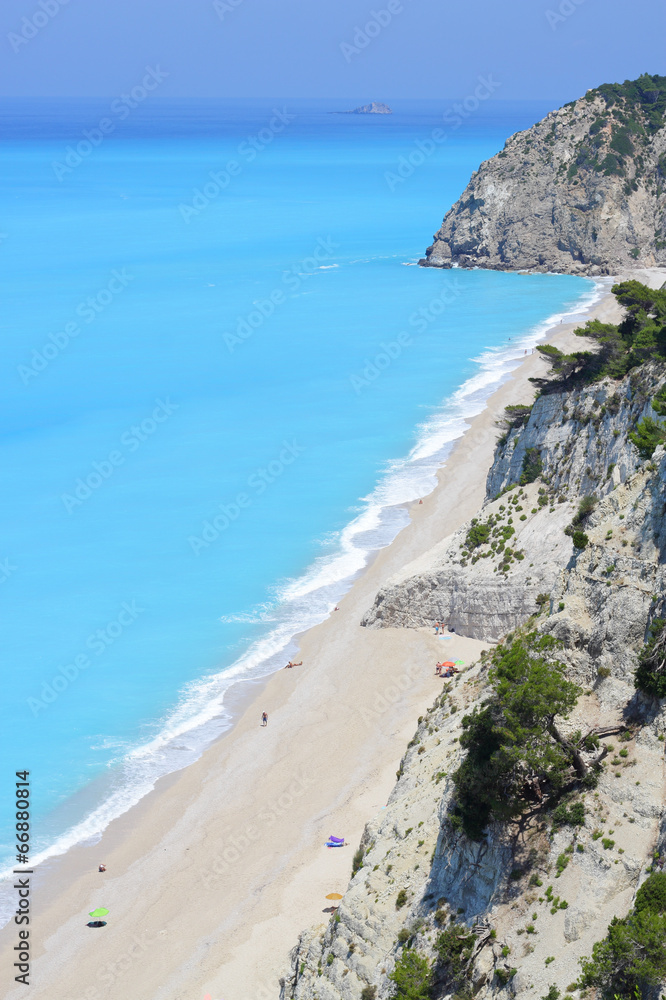 Long beach of Egremni on the island of Lefkada in Greece
