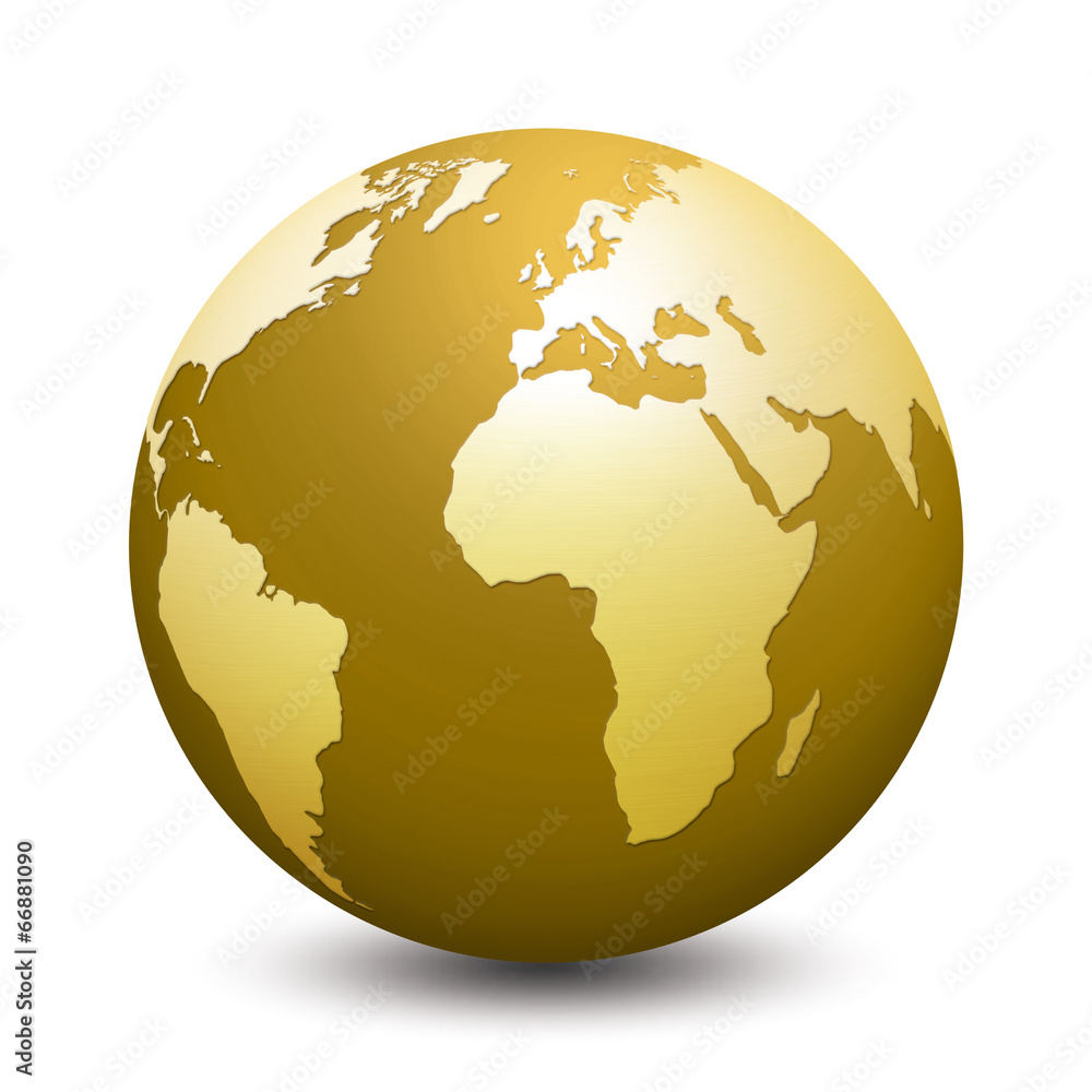 Erde in gold isoliert auf weißem Hintergrund Erde in gold isoliert auf weißem Hintergrund