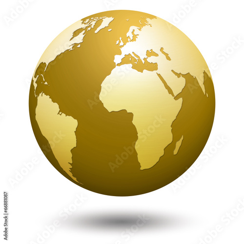 Erde in der Farbe Gold isoliert auf weißem Hintergrund