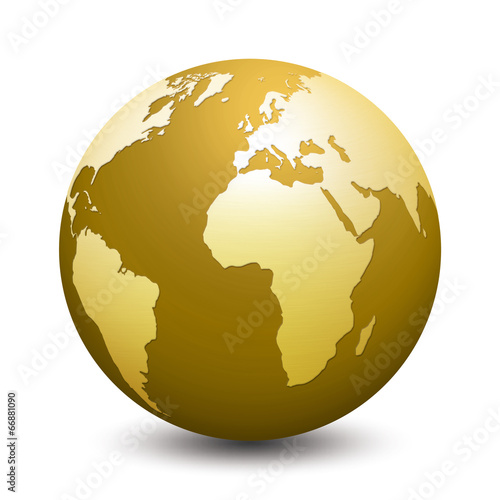 Erde in gold isoliert auf weißem Hintergrund