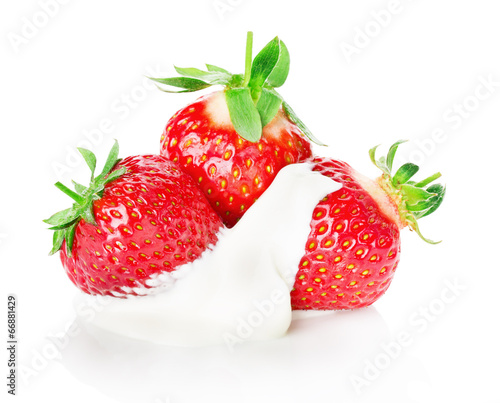 fresh strawberry with cream isolated on white background