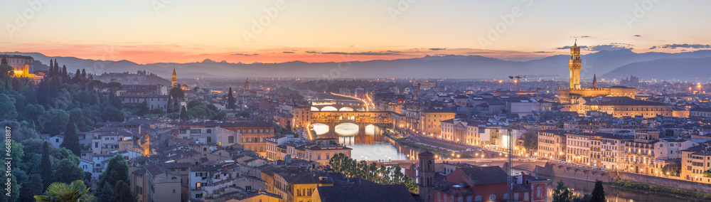 Fototapeta Arno River and Ponte Vecchio at sunset, Florence