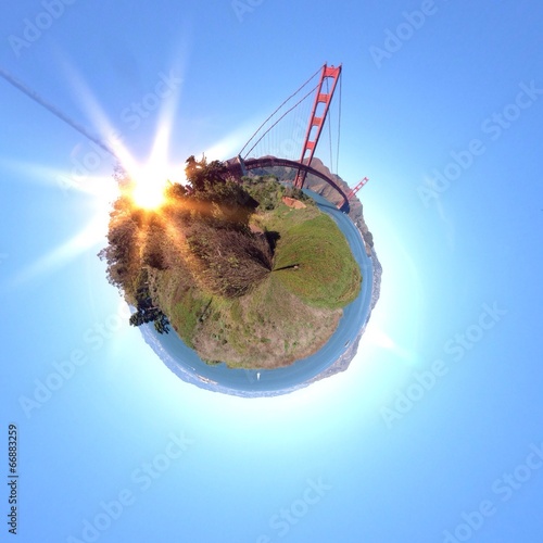 abstract globe with san francisco golden gate photo