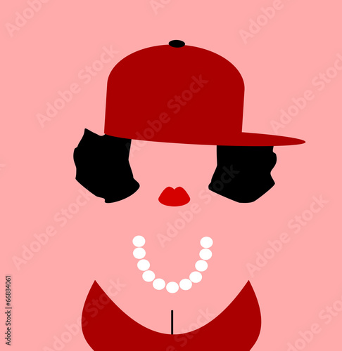 woman wearing hip hop fashion and pearl necklace