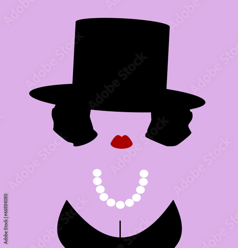woman wearing top hat and pearls