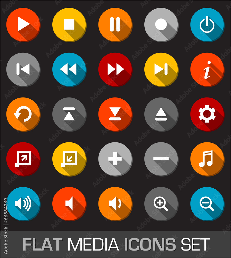 Flat media icons with shadow Flat media icons with shadow