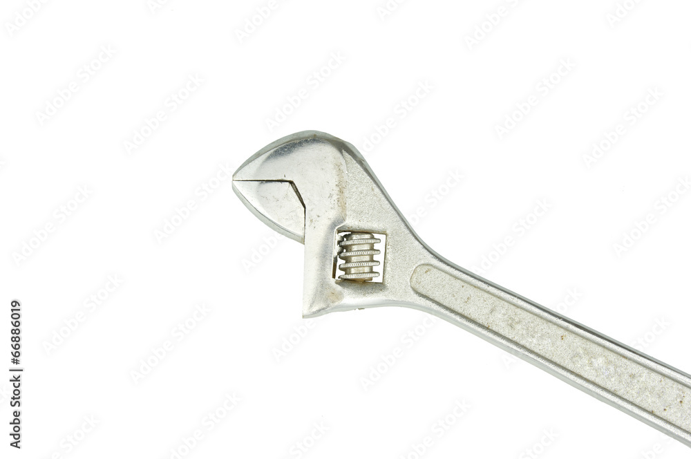 Old silver wrench for repair close isolated Old silver wrench for repair close isolated