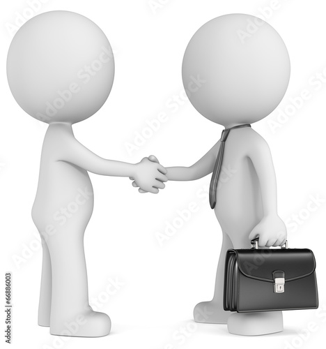 Business deal. The Dude shaking hands with executive. Side view.