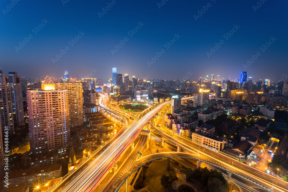 night scene of shanghai yanan west road night scene of shanghai yanan west road
