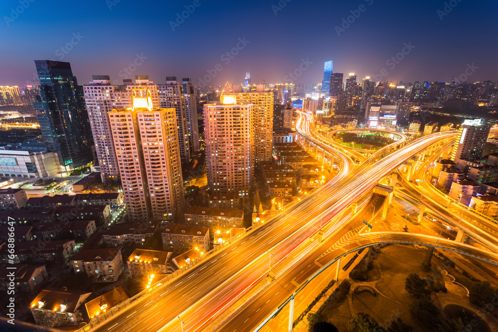 shanghai city interchange at night