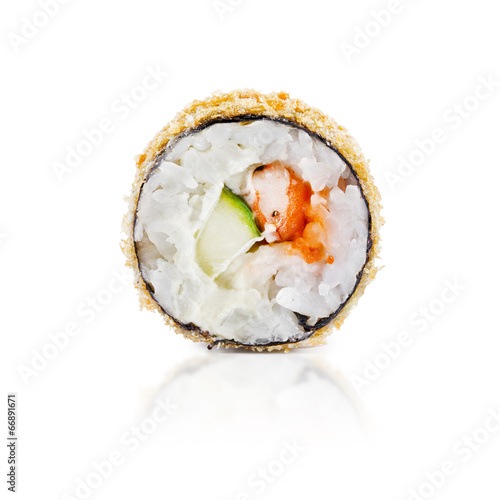 traditional fresh japanese sushi rolls on a white background