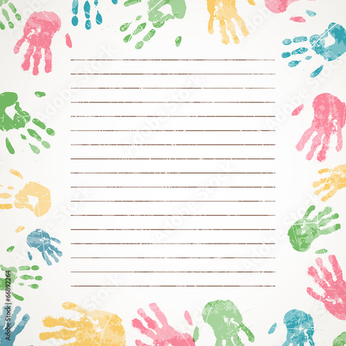 Vector Illustration of a Background with Colorful Hand prints