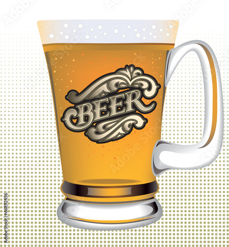 poster with a glass of beer and calligraphic inscription