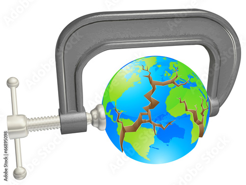 Clamp breaking world globe