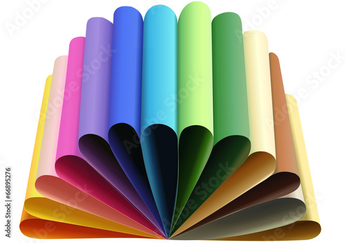 Vector format of thirteen colorful papers folded to arcs