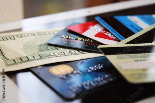 Credit cards and banknote (macro)