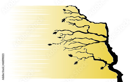 The tree is bending by the wind. Vector illustration
